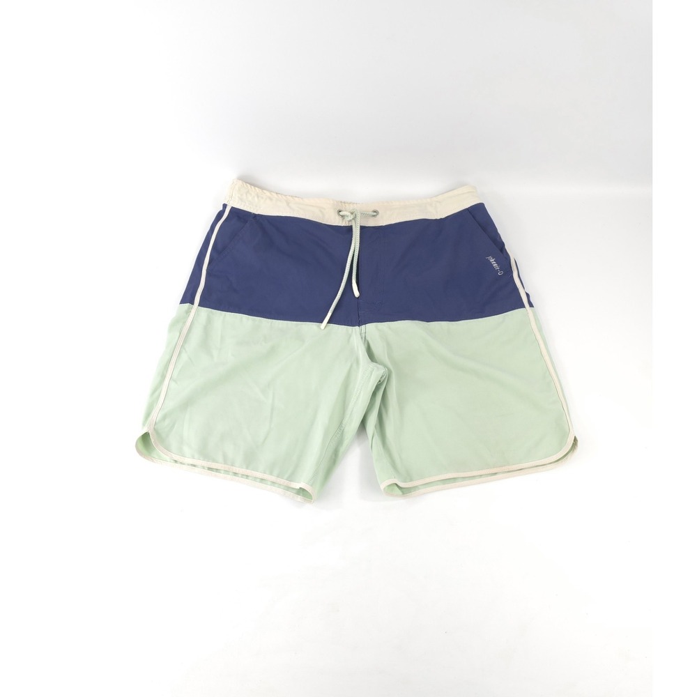 Johnnie-O Tully Swim Trunks Men Medium Blue Colorblock Scallop Hem Lined Shorts